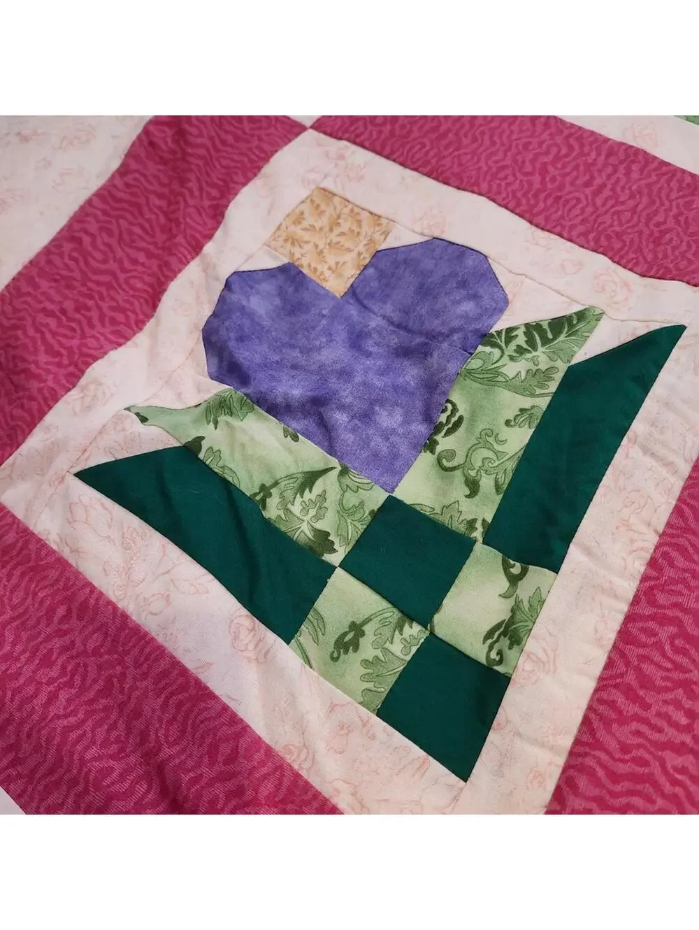 Handmade Quilted Throw Blanket Purple Heart Applique Cottagecore Wall Hanging